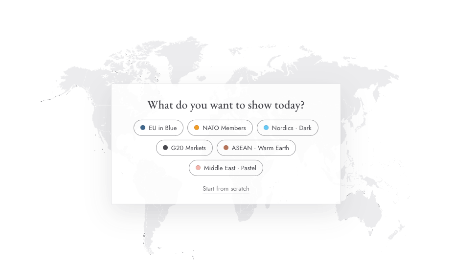 Clean monochrome vector world map with every country as a separate layer